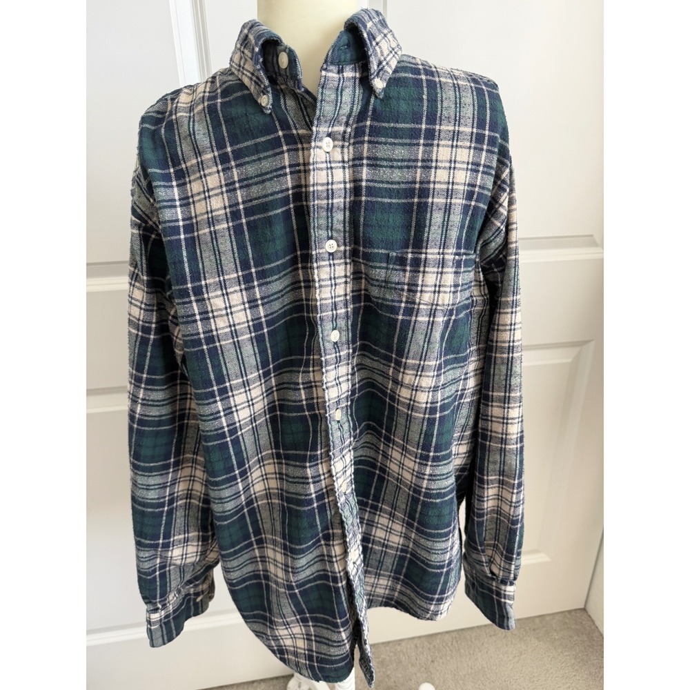 Vintage American Eagle Outfitters Mens Green Plaid Flannel Shirt Medium Cotton